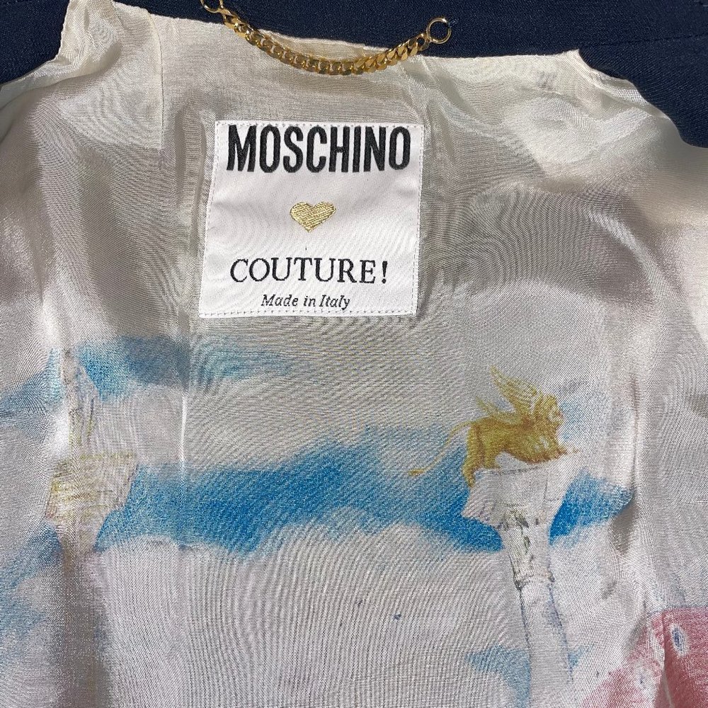 Moschino Couture Vintage Striped Trim Blue Jacket Skirt Suit IT42 Vintage - Picture 11 of 11
